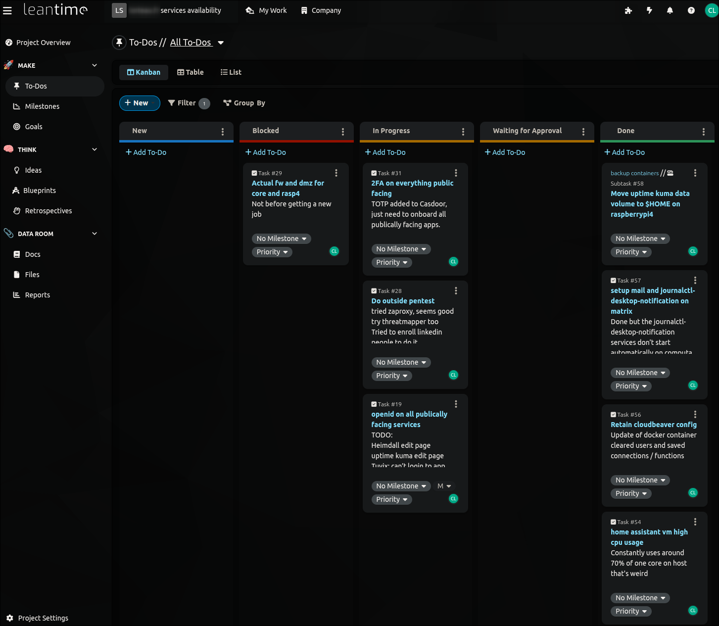 leantime kanban screenshot
