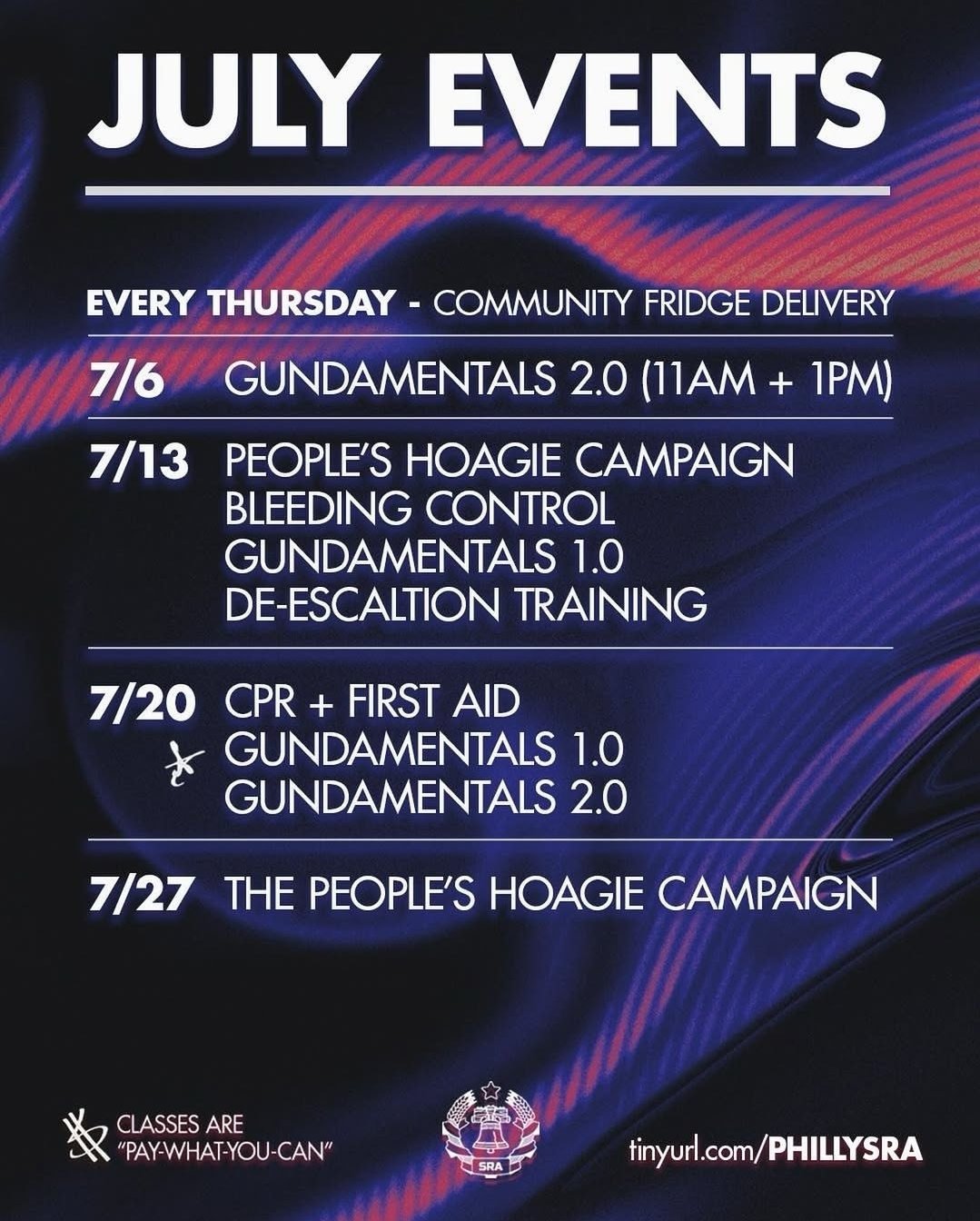 an advertisement for phillysra gundamentals training schedule.