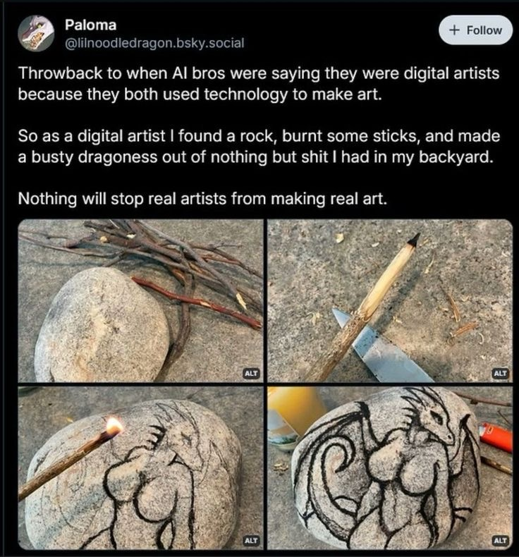 Dragon furry inspired art drawn with charcoal on a rock
