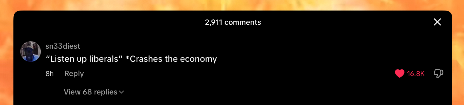 "Listen up liberals" *Crashes the economy (Screencap)