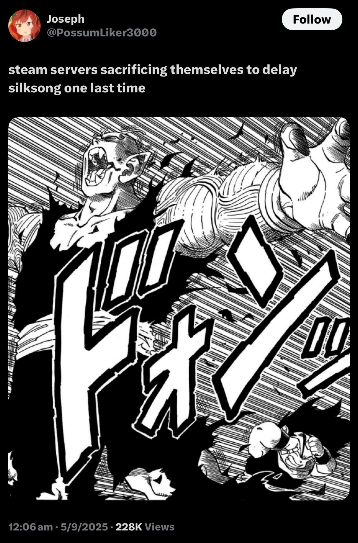 Steam servers sacrificing themselves to delay silksong one last time: (Manga panel of Picollo sacrificing himself)