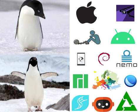Penguin sad with "android and ios" penguin happy "linux mobile distros"