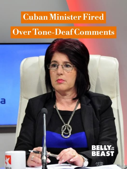 photo of Cuban Minister for Labor and Social Security Marta Elena Feitó Cabrera with text "Cuban Minister Fired Over Tone-Deaf Comments".