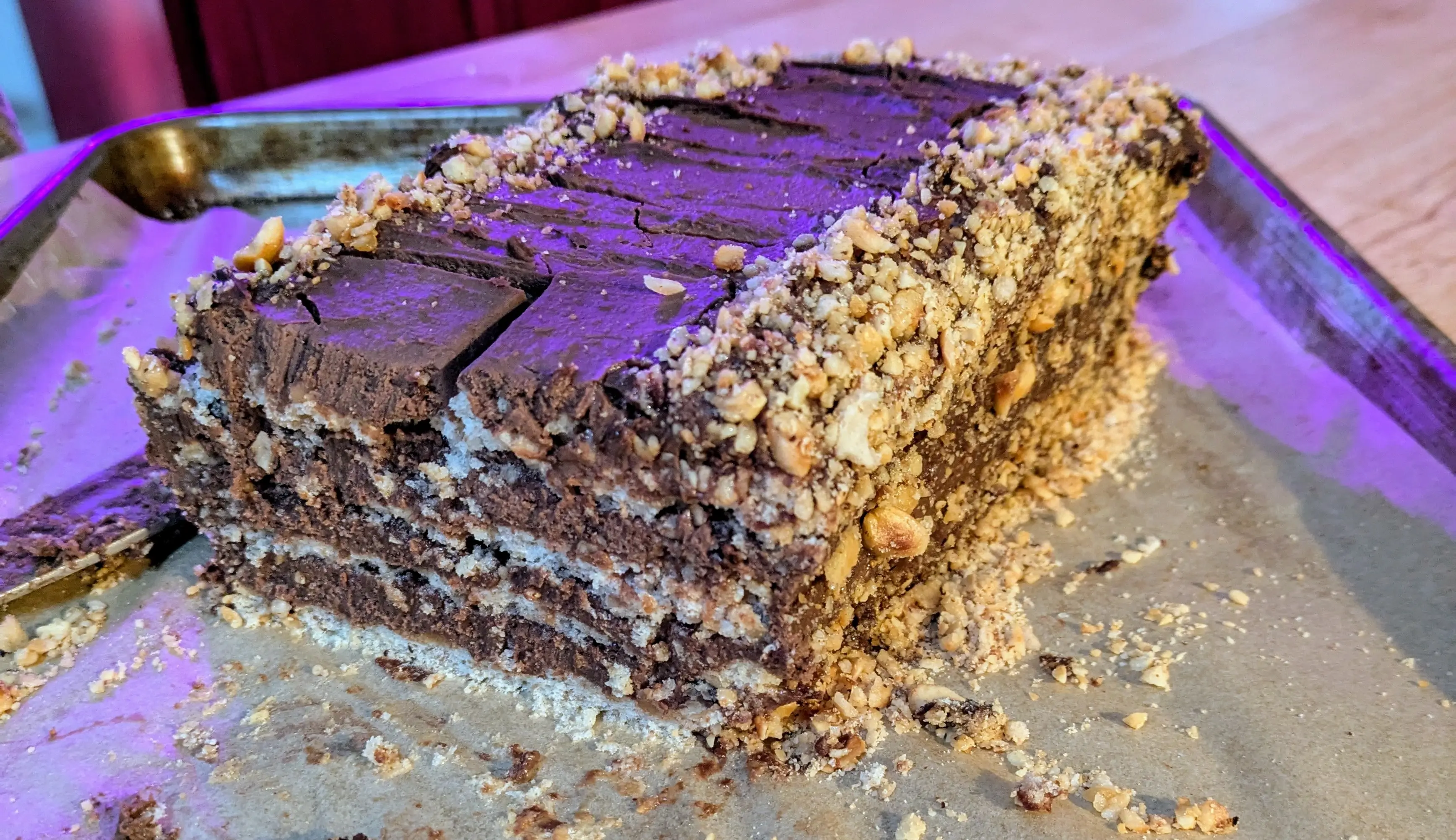 a pictured homemade chocolate hazelnut layer cake